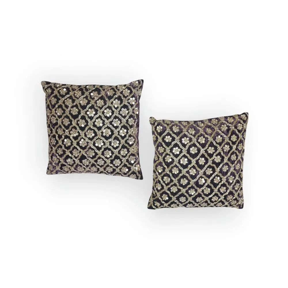 Pier 1 Accent Throw Pillows Set of 2 Purple Gold Beaded Accent Flowers Romance